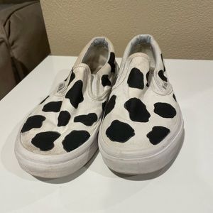 Size 7 women’s hand painted cow print Vans!